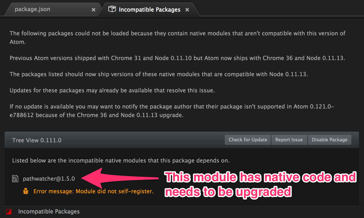 incompatible packages view