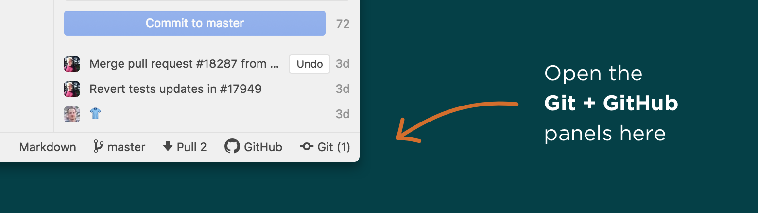 open git and github from the status-bar