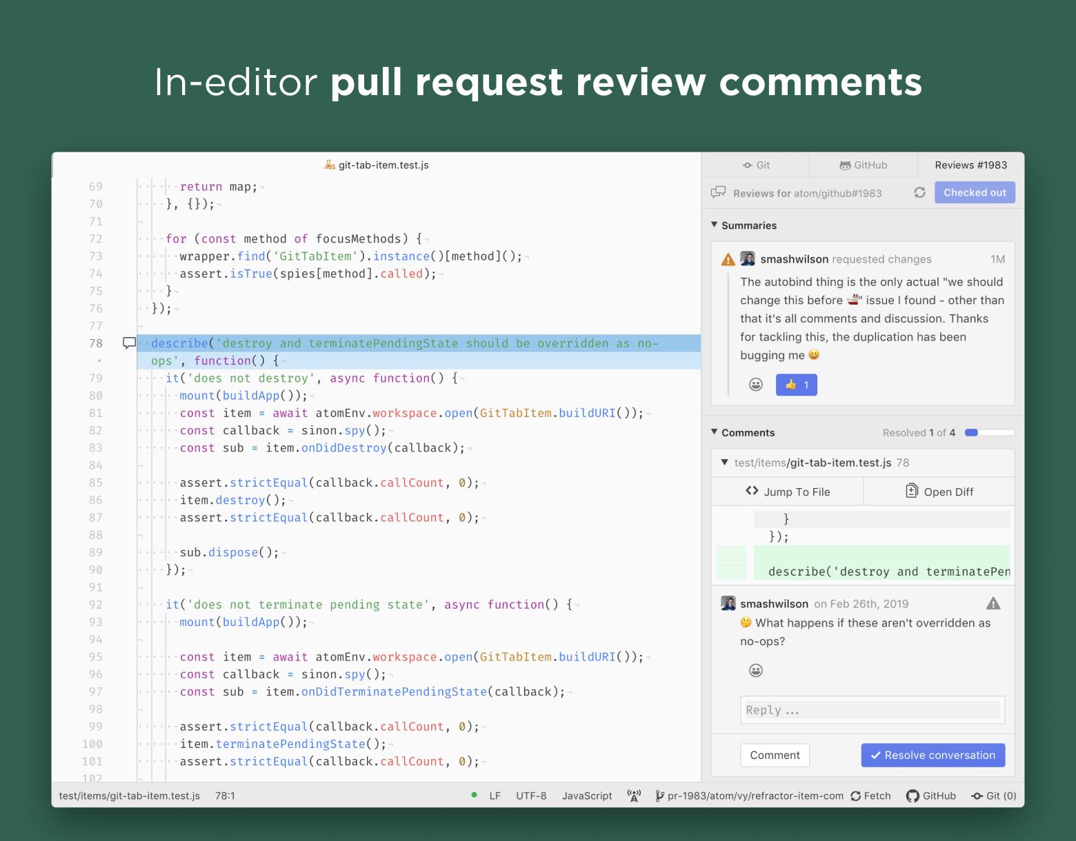 In-editor pull request review comments